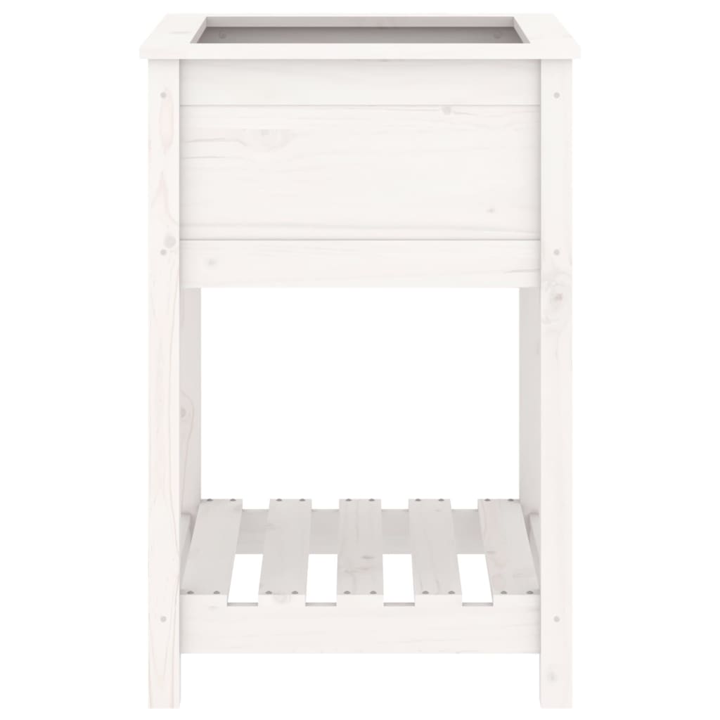 plantekasse med hylde 54x54x81 cm massivt fyrretræ hvid