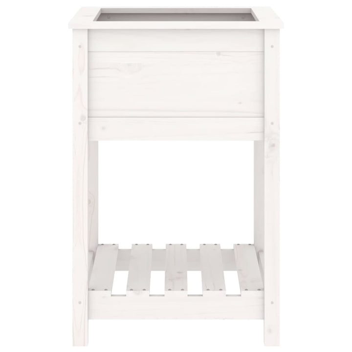 plantekasse med hylde 54x54x81 cm massivt fyrretræ hvid