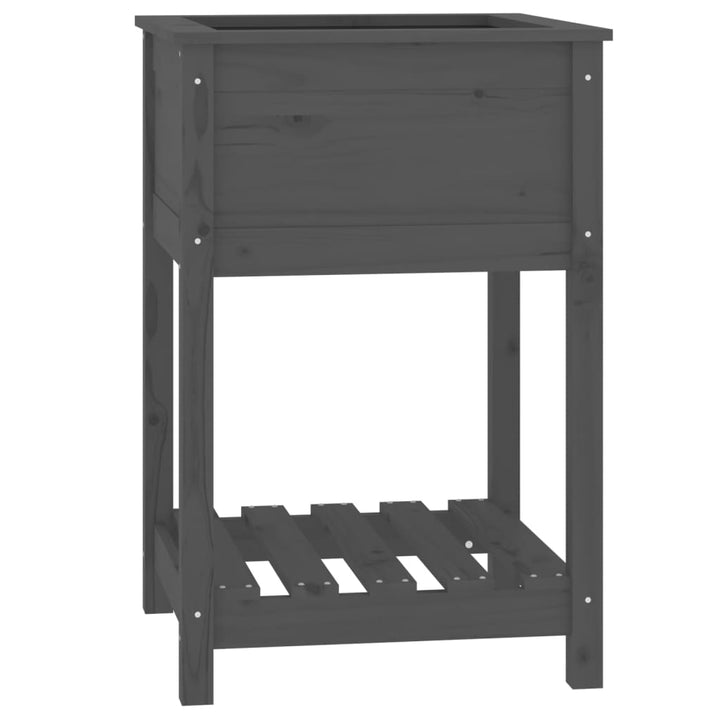 plantekasse med hylde 54x54x81 cm massivt fyrretræ grå