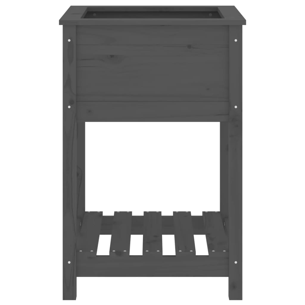 plantekasse med hylde 54x54x81 cm massivt fyrretræ grå