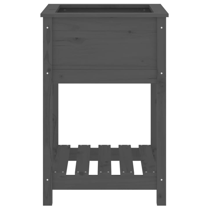 plantekasse med hylde 54x54x81 cm massivt fyrretræ grå