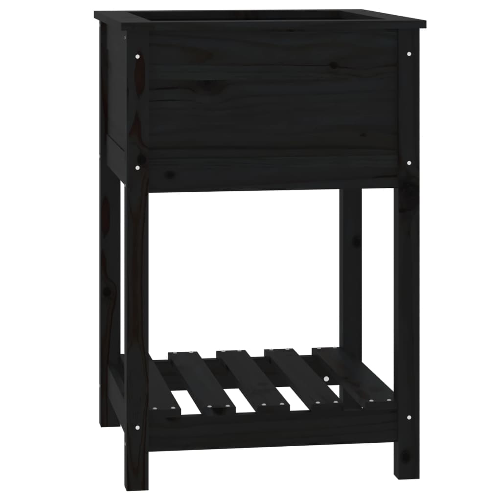 plantekasse med hylde 54x54x81 cm massivt fyrretræ sort
