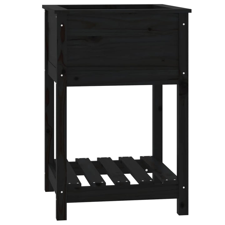 plantekasse med hylde 54x54x81 cm massivt fyrretræ sort