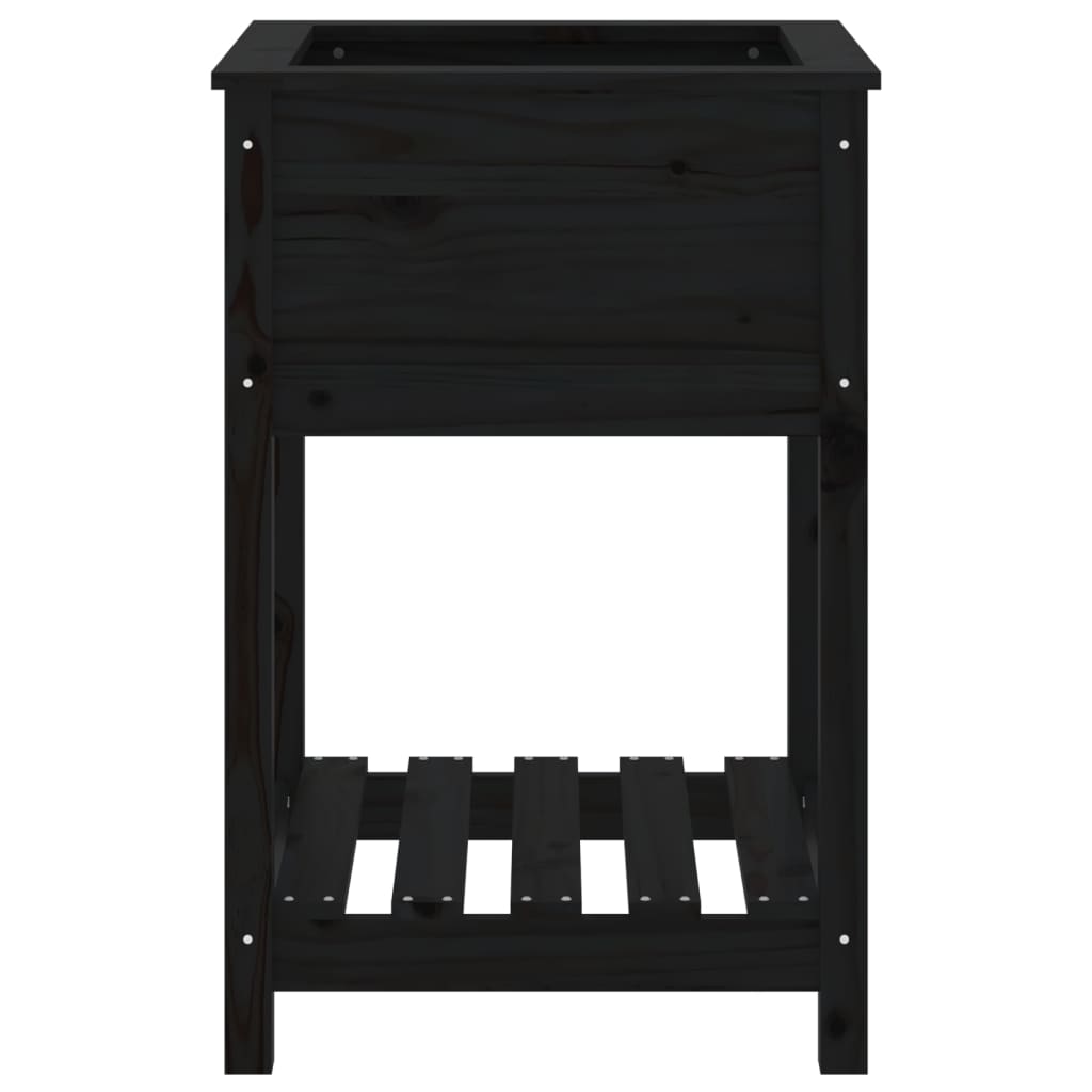 plantekasse med hylde 54x54x81 cm massivt fyrretræ sort
