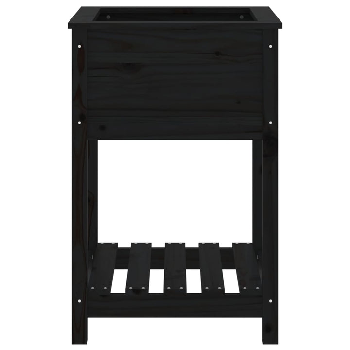plantekasse med hylde 54x54x81 cm massivt fyrretræ sort