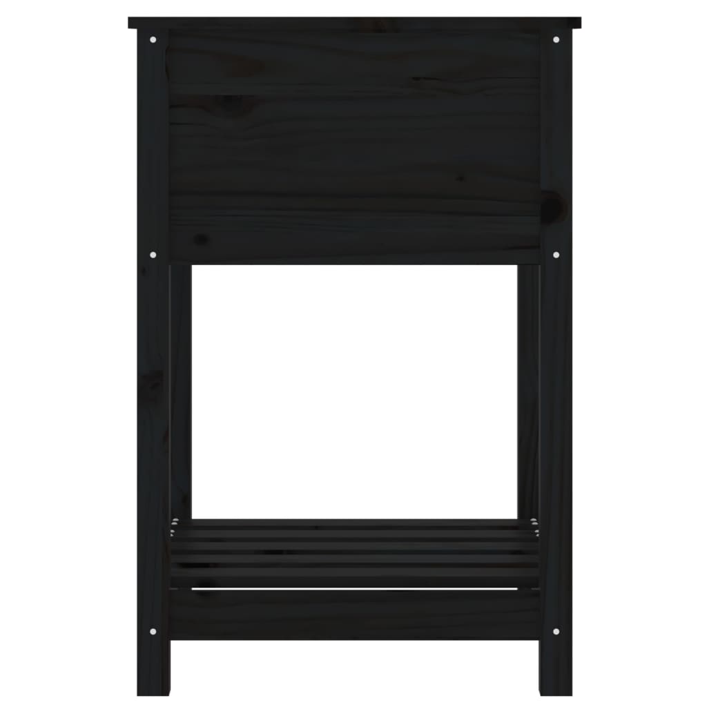 plantekasse med hylde 54x54x81 cm massivt fyrretræ sort