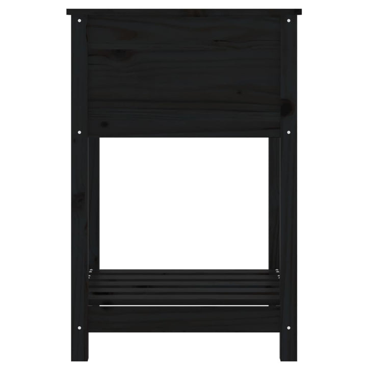plantekasse med hylde 54x54x81 cm massivt fyrretræ sort