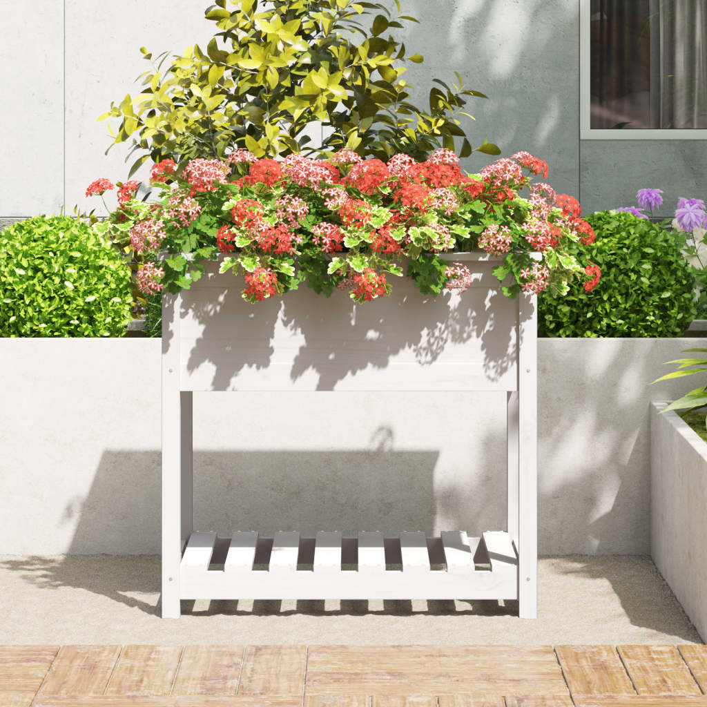 plantekasse med hylde 82,5x54x81 cm massivt fyrretræ hvid