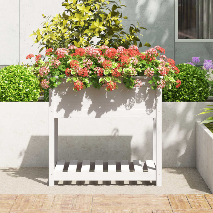 plantekasse med hylde 82,5x54x81 cm massivt fyrretræ hvid