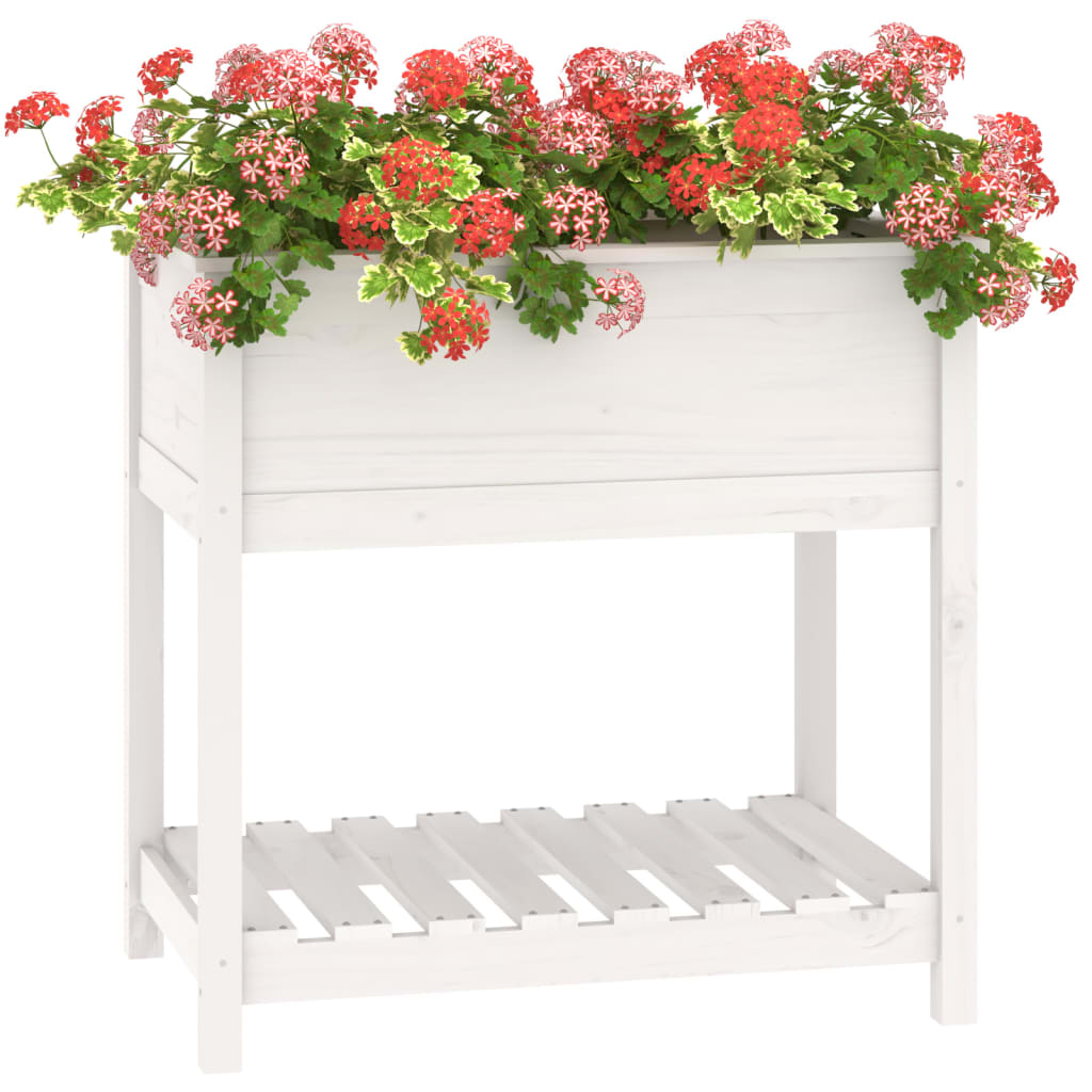 plantekasse med hylde 82,5x54x81 cm massivt fyrretræ hvid