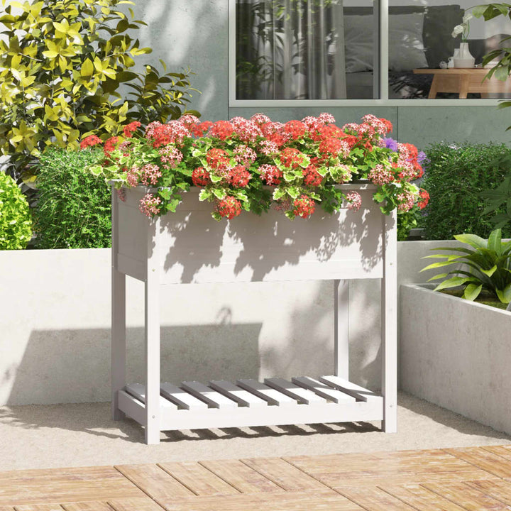 plantekasse med hylde 82,5x54x81 cm massivt fyrretræ hvid