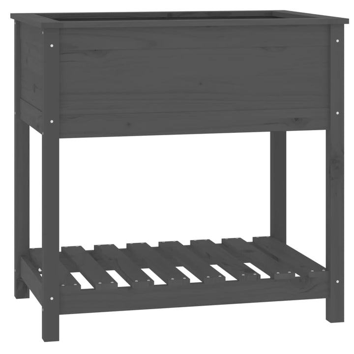 plantekasse med hylde 82,5x54x81 cm massivt fyrretræ grå