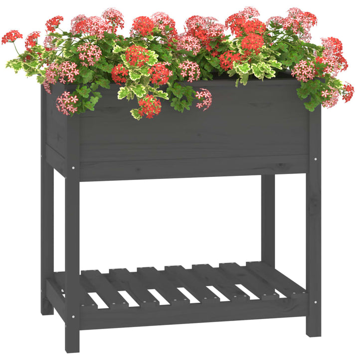 plantekasse med hylde 82,5x54x81 cm massivt fyrretræ grå