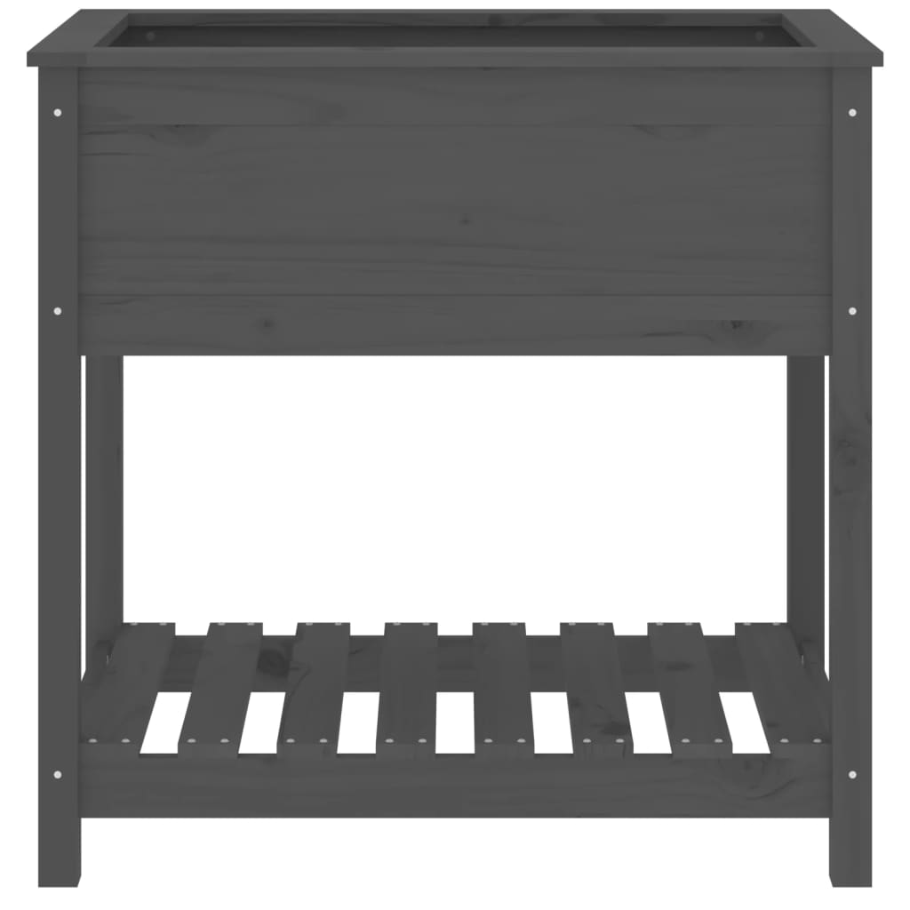 plantekasse med hylde 82,5x54x81 cm massivt fyrretræ grå