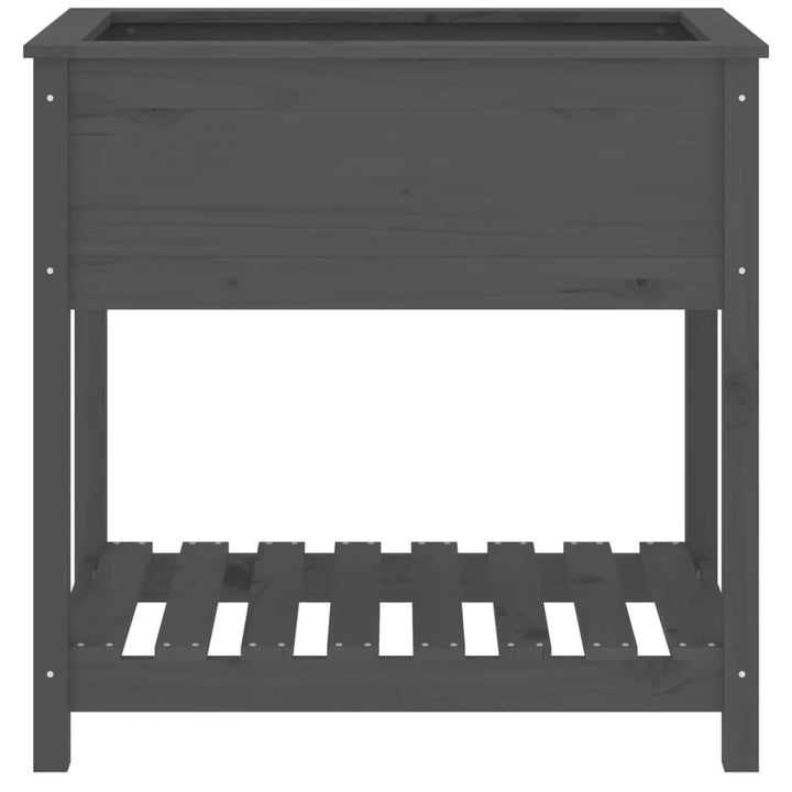 plantekasse med hylde 82,5x54x81 cm massivt fyrretræ grå