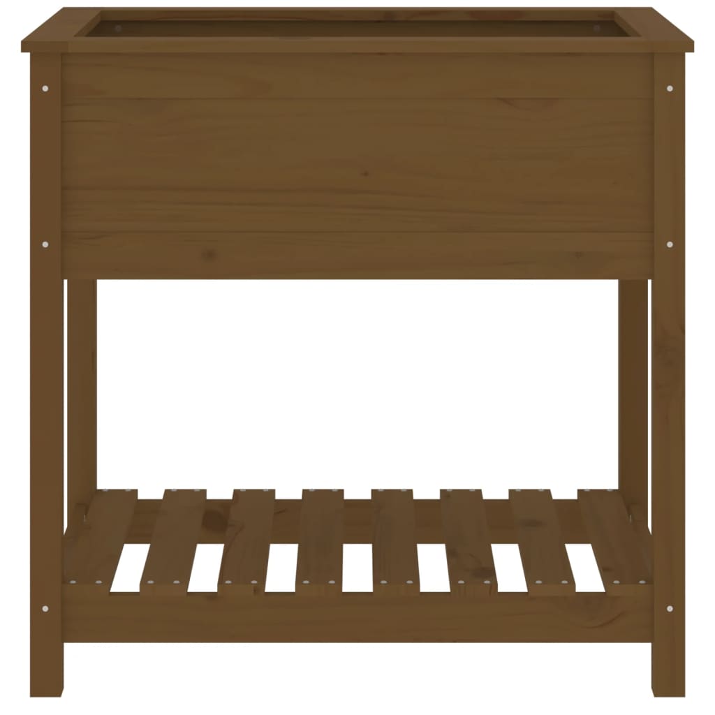 plantekasse med hylde 82,5x54x81 cm massivt fyrretræ gyldenbrun