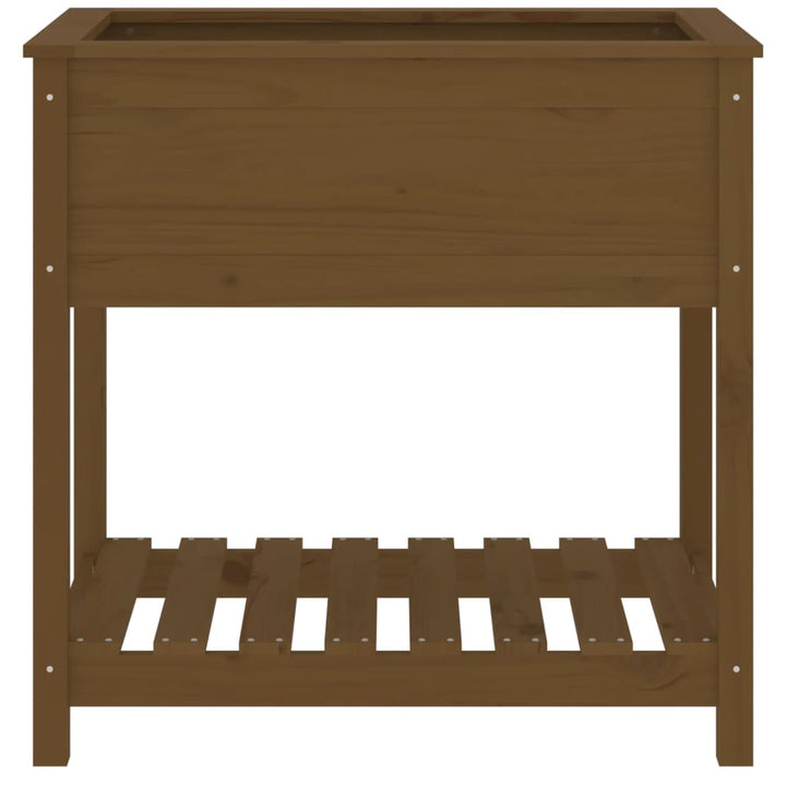 plantekasse med hylde 82,5x54x81 cm massivt fyrretræ gyldenbrun