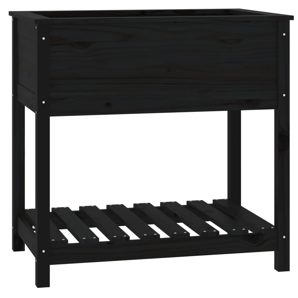 plantekasse med hylde 82,5x54x81 cm massivt fyrretræ sort