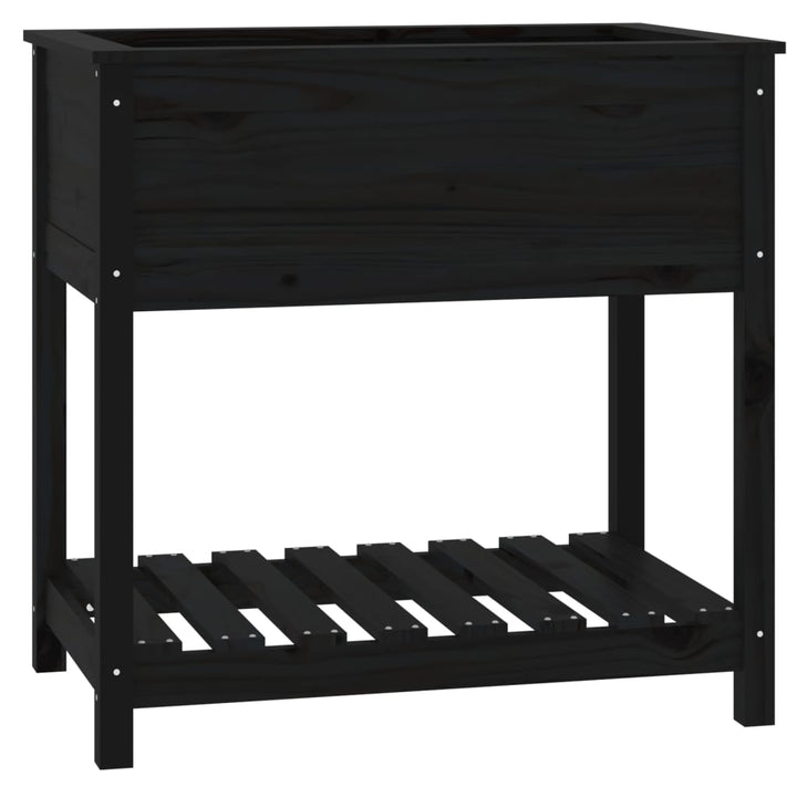 plantekasse med hylde 82,5x54x81 cm massivt fyrretræ sort