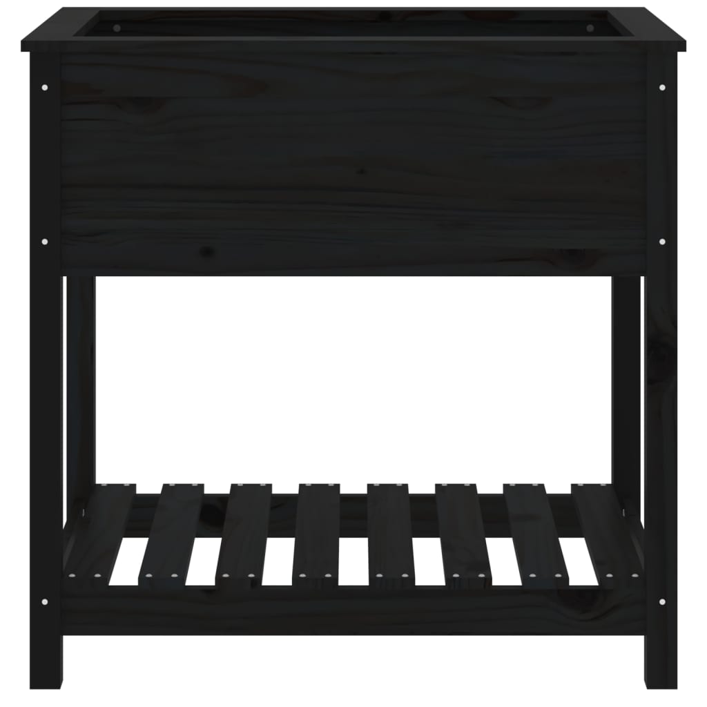 plantekasse med hylde 82,5x54x81 cm massivt fyrretræ sort