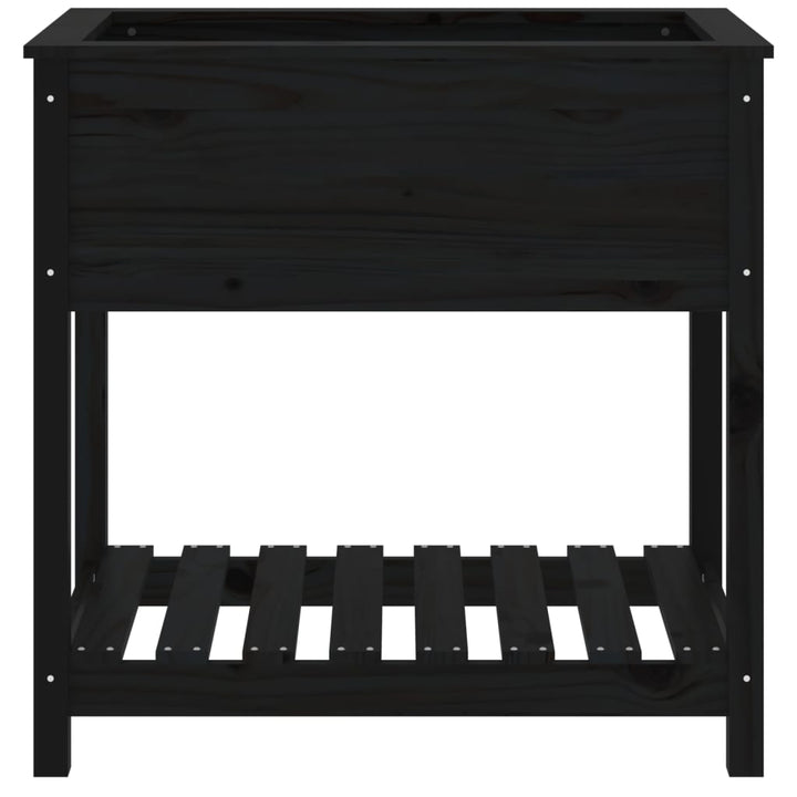 plantekasse med hylde 82,5x54x81 cm massivt fyrretræ sort