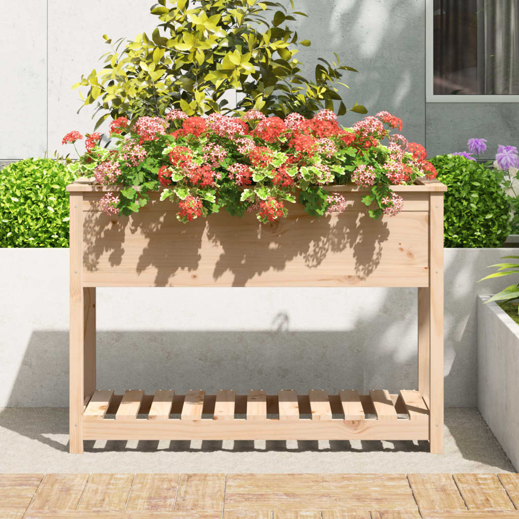 plantekasse med hylde 111,5x54x81 cm massivt fyrretræ