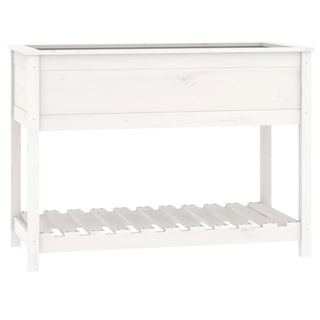 plantekasse med hylde 111,5x54x81 cm massivt fyrretræ hvid