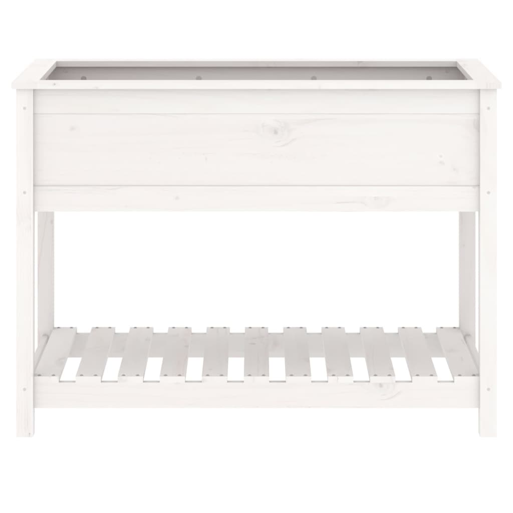 plantekasse med hylde 111,5x54x81 cm massivt fyrretræ hvid