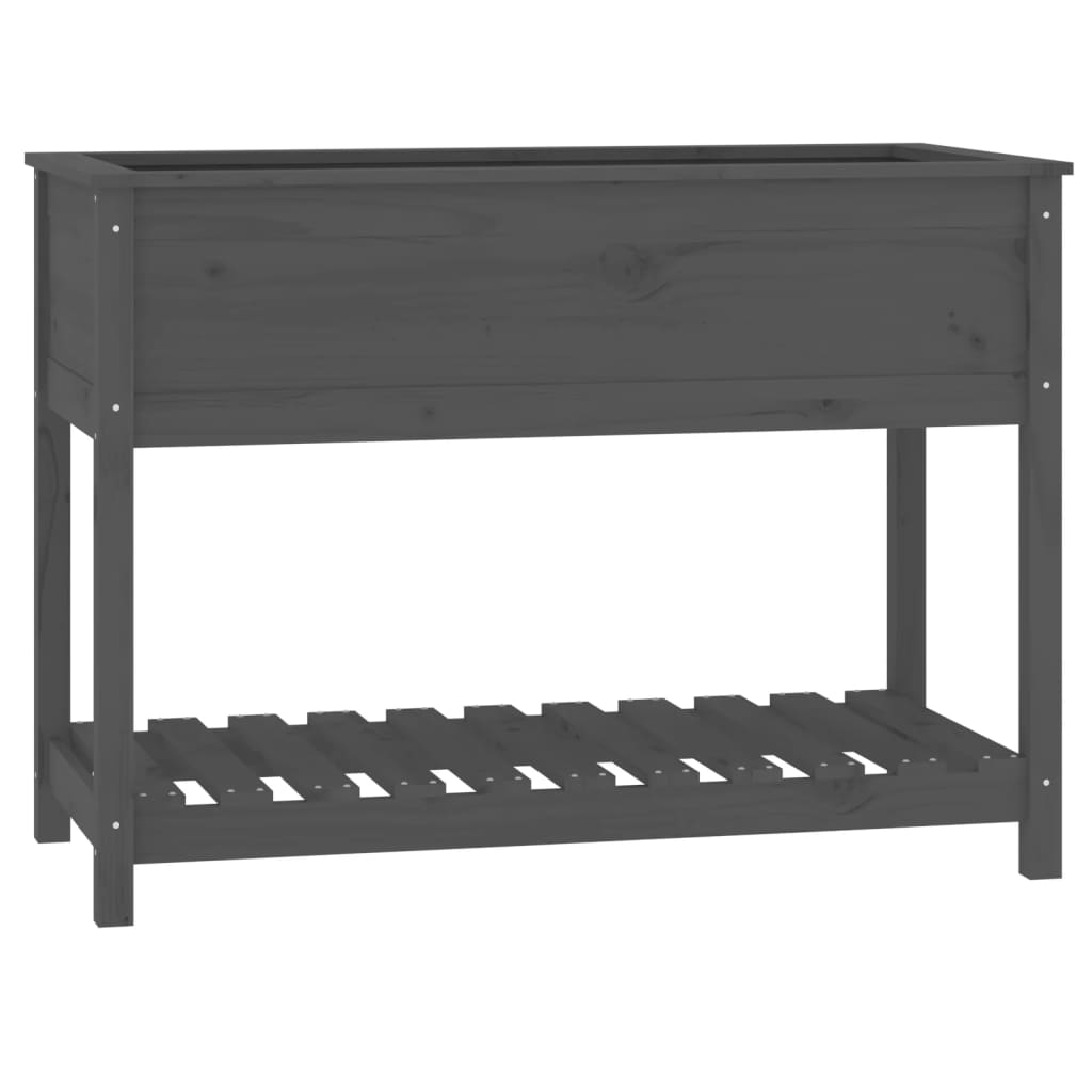 plantekasse med hylde 111,5x54x81 cm massivt fyrretræ grå