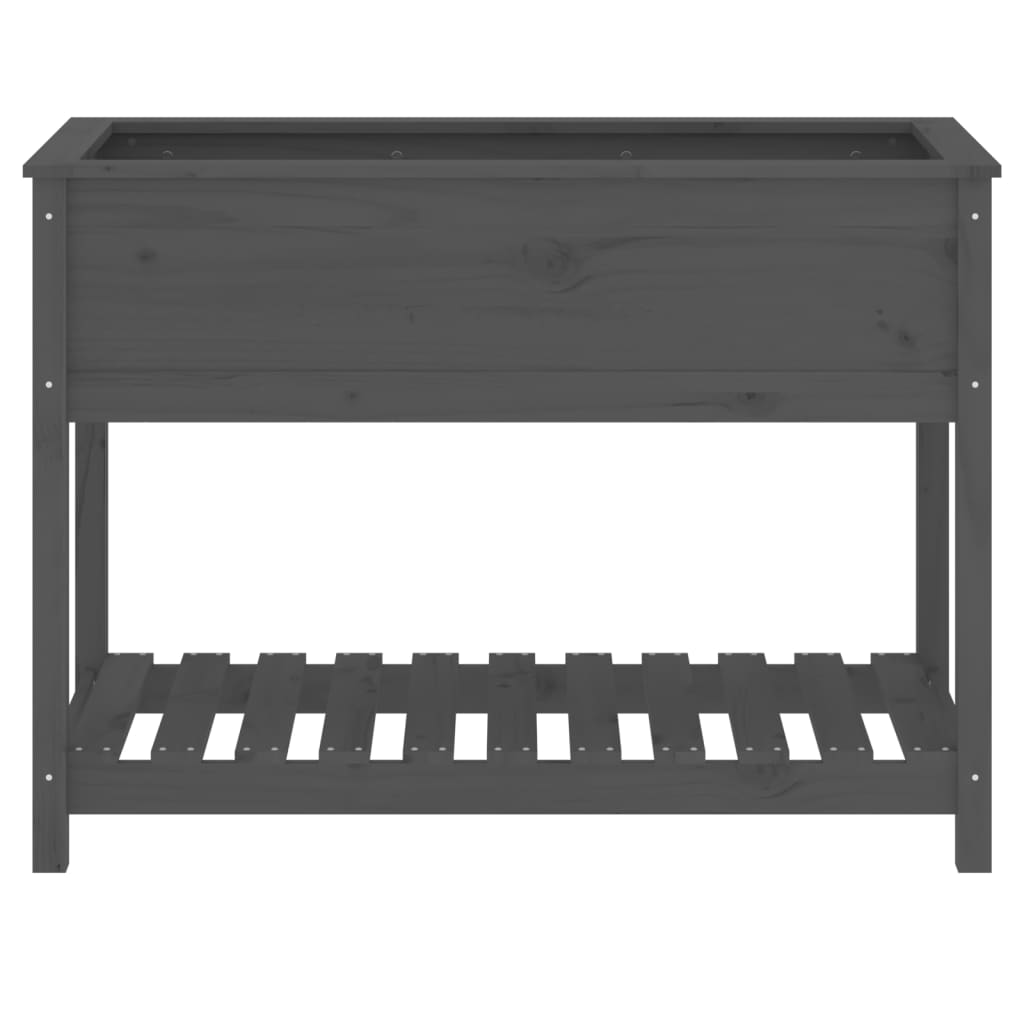 plantekasse med hylde 111,5x54x81 cm massivt fyrretræ grå