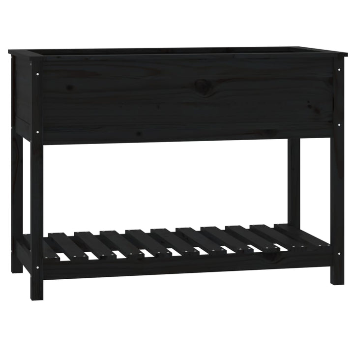 plantekasse med hylde 111,5x54x81 cm massivt fyrretræ sort