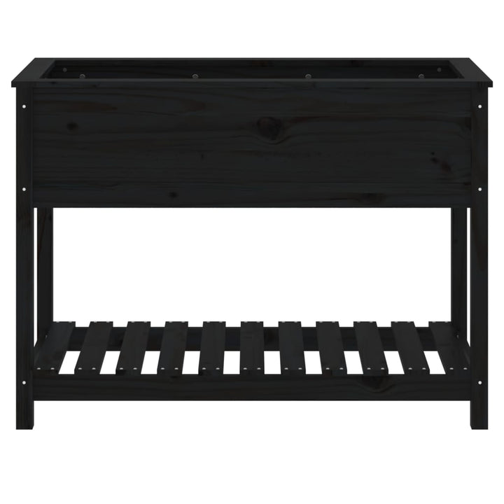 plantekasse med hylde 111,5x54x81 cm massivt fyrretræ sort