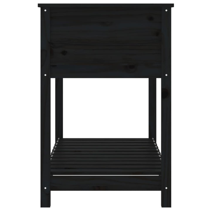 plantekasse med hylde 111,5x54x81 cm massivt fyrretræ sort