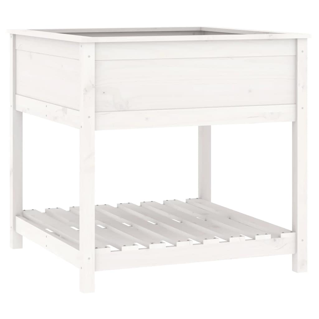 plantekasse med hylde 82,5x82,5x81 cm massivt fyrretræ hvid