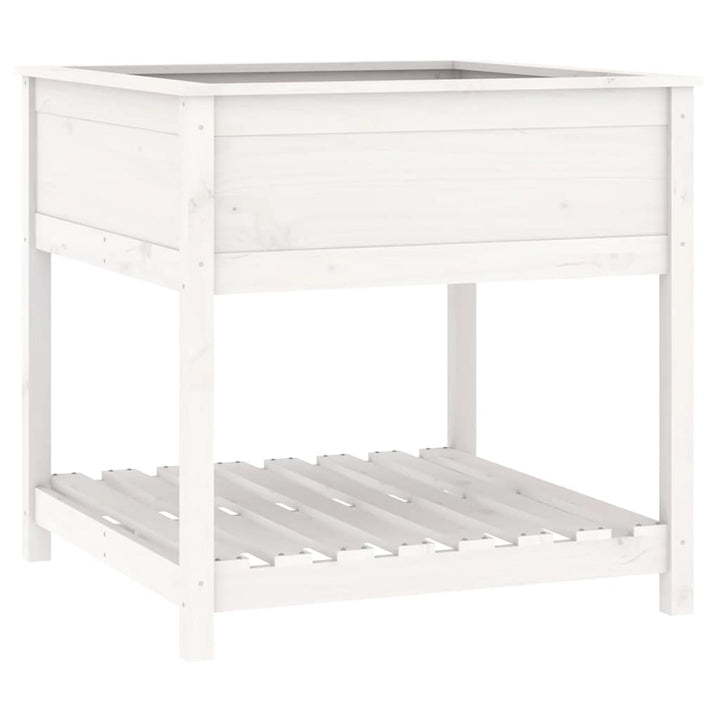 plantekasse med hylde 82,5x82,5x81 cm massivt fyrretræ hvid