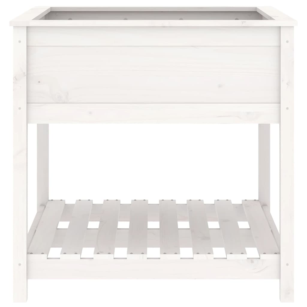 plantekasse med hylde 82,5x82,5x81 cm massivt fyrretræ hvid