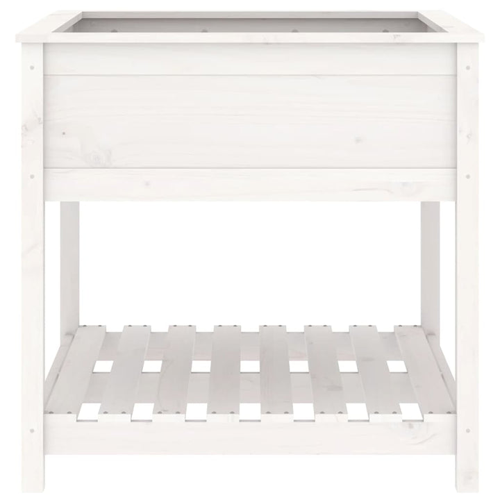 plantekasse med hylde 82,5x82,5x81 cm massivt fyrretræ hvid
