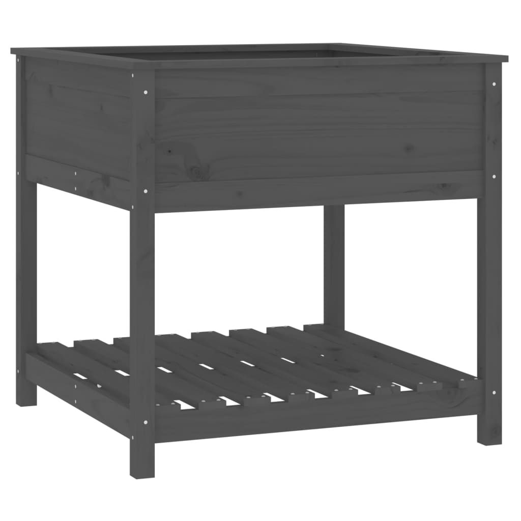 plantekasse med hylde 82,5x82,5x81 cm massivt fyrretræ grå