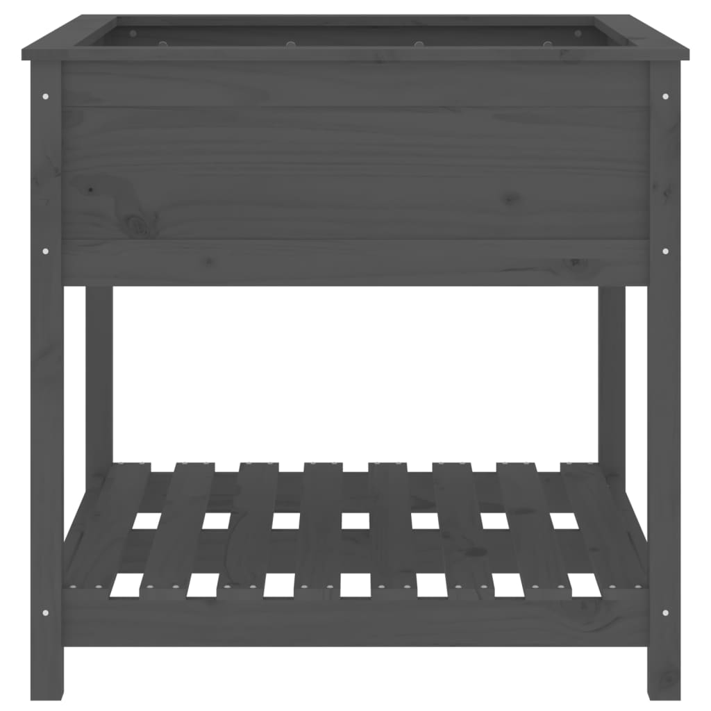 plantekasse med hylde 82,5x82,5x81 cm massivt fyrretræ grå
