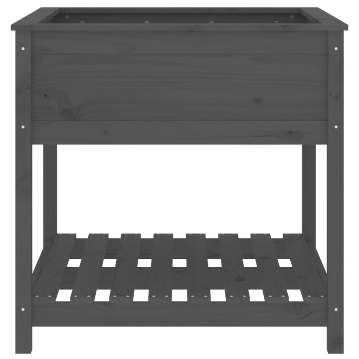 plantekasse med hylde 82,5x82,5x81 cm massivt fyrretræ grå
