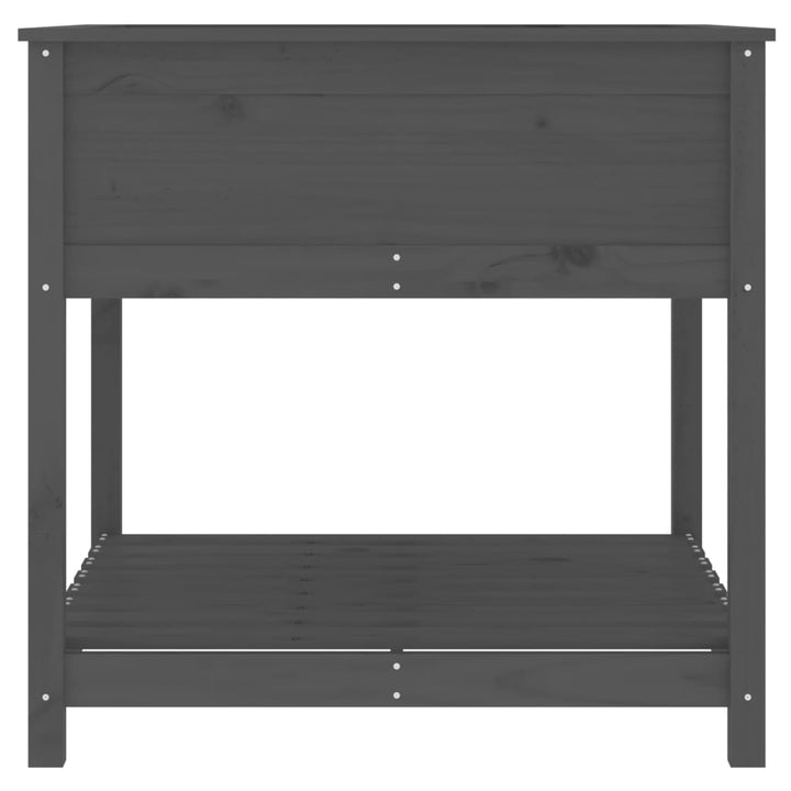 plantekasse med hylde 82,5x82,5x81 cm massivt fyrretræ grå
