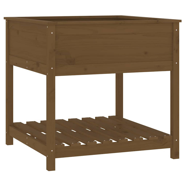 plantekasse med hylde82,5x82,5x81cm massivt fyrretræ gyldenbrun
