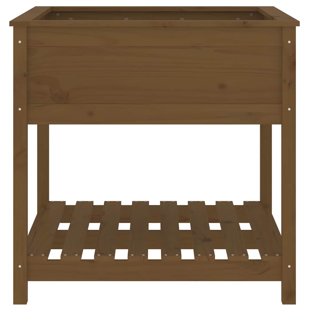 plantekasse med hylde82,5x82,5x81cm massivt fyrretræ gyldenbrun