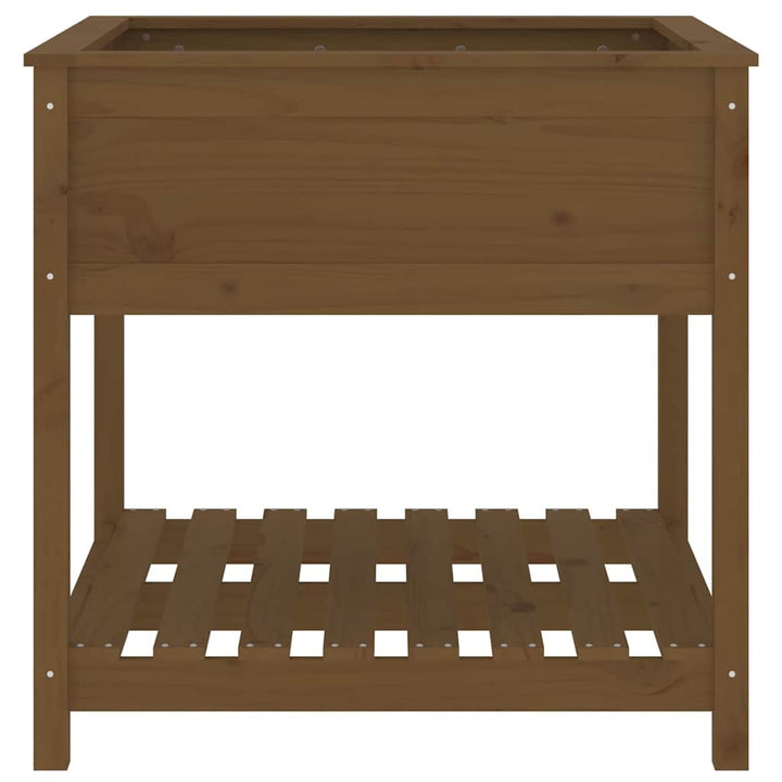 plantekasse med hylde82,5x82,5x81cm massivt fyrretræ gyldenbrun