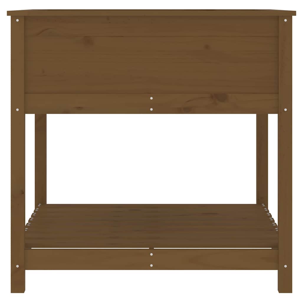 plantekasse med hylde82,5x82,5x81cm massivt fyrretræ gyldenbrun