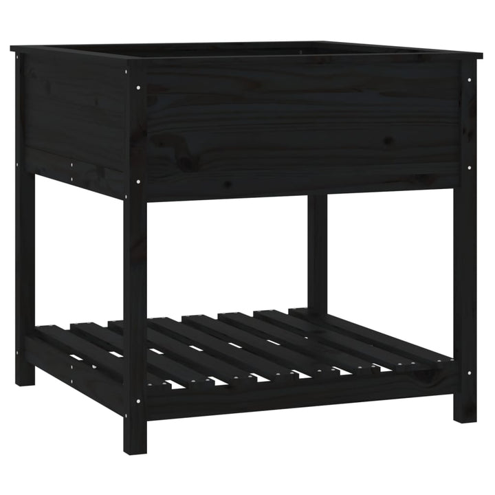 plantekasse med hylde 82,5x82,5x81 cm massivt fyrretræ sort