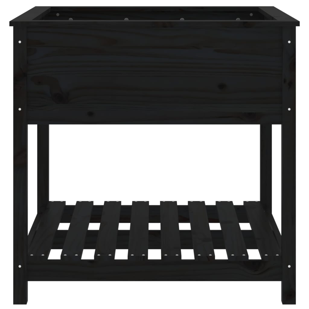plantekasse med hylde 82,5x82,5x81 cm massivt fyrretræ sort