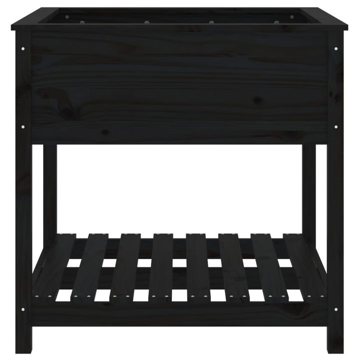 plantekasse med hylde 82,5x82,5x81 cm massivt fyrretræ sort