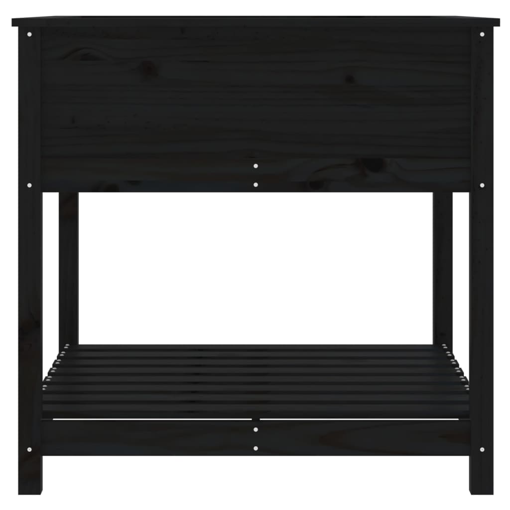 plantekasse med hylde 82,5x82,5x81 cm massivt fyrretræ sort