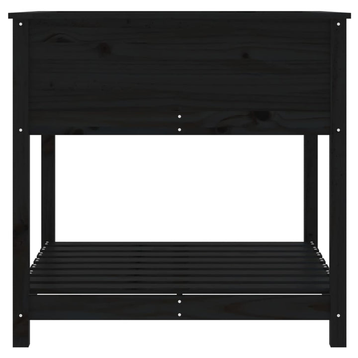 plantekasse med hylde 82,5x82,5x81 cm massivt fyrretræ sort